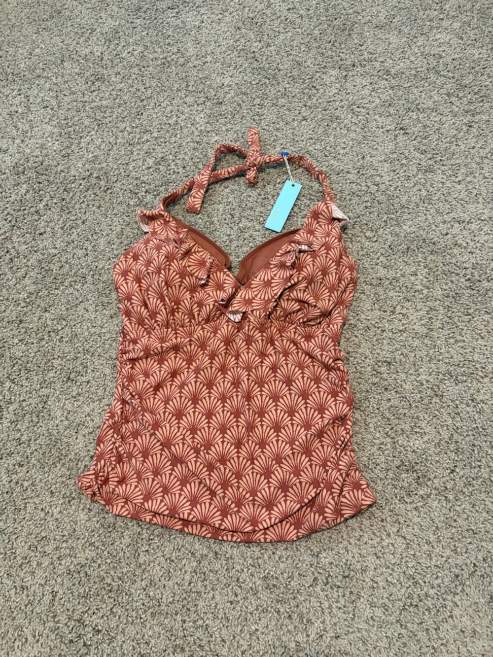 Women’s Rust Printed Halter Tankini Top